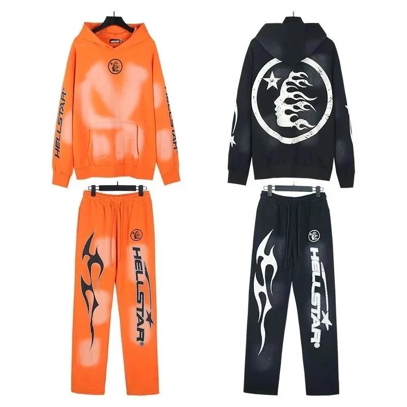 Hellstar Flame Graphic Hoodie and Sweatpants Set Black Multicolor - 9
