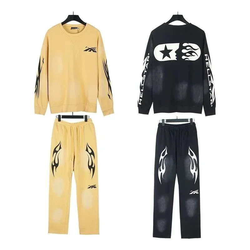 Hellstar Flame Graphic Hoodie and Sweatpants Set Black Multicolor - 11