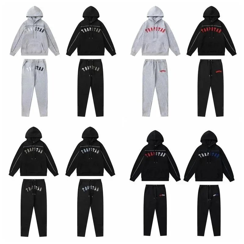 Trapstar Logo Hoodie and Sweatpants Set Gray and Black - 4