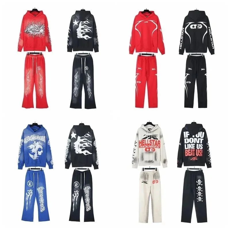 Hellstar Flame Graphic Hoodie and Sweatpants Set Black Multicolor - 6