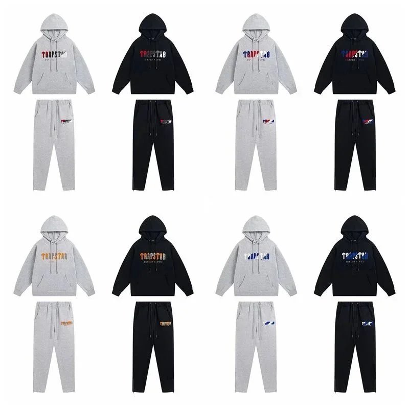 Trapstar Logo Hoodie and Sweatpants Set Gray and Black - 3