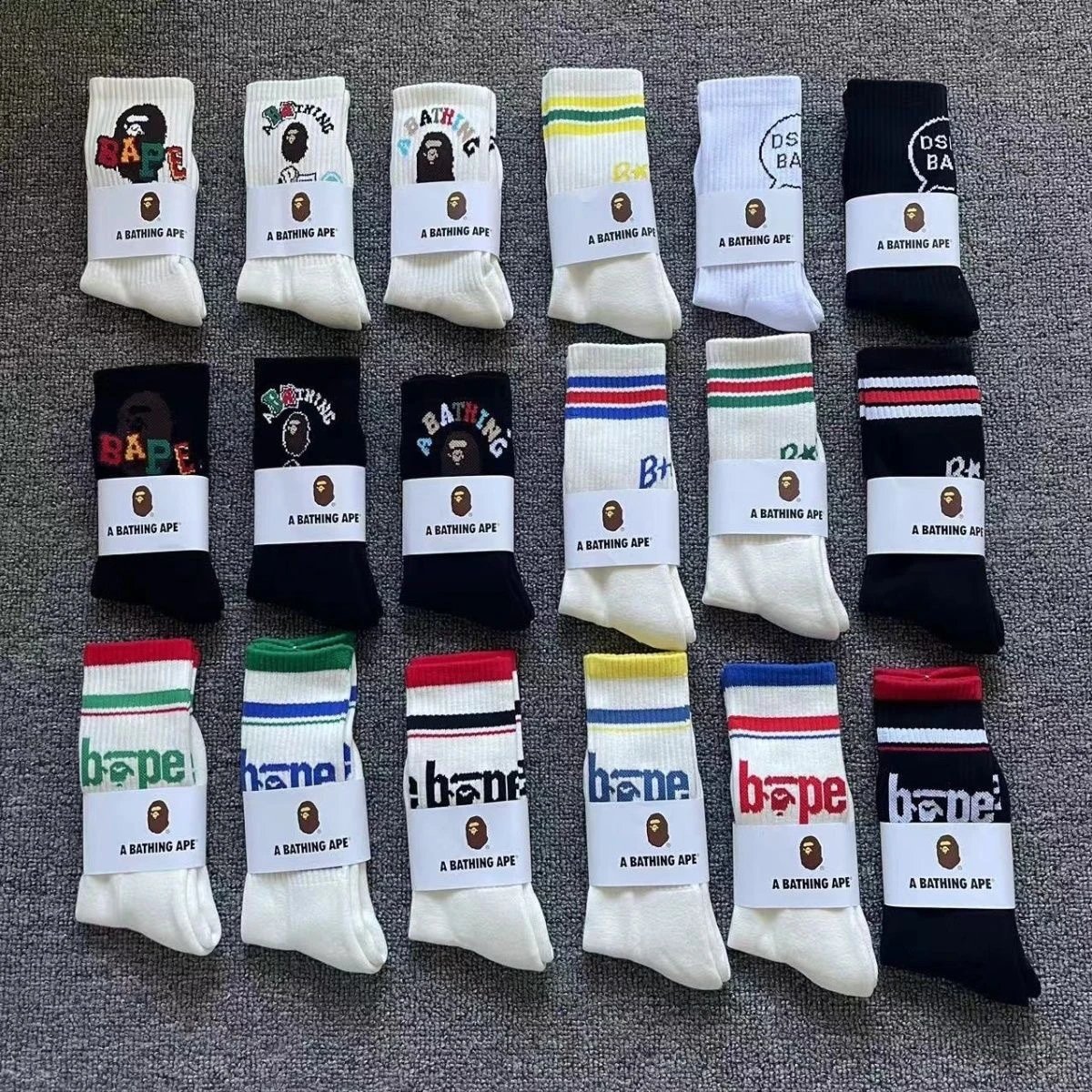 A Bathing Ape Socks Ribbed crew with logo graphics and striped cuffs image 1