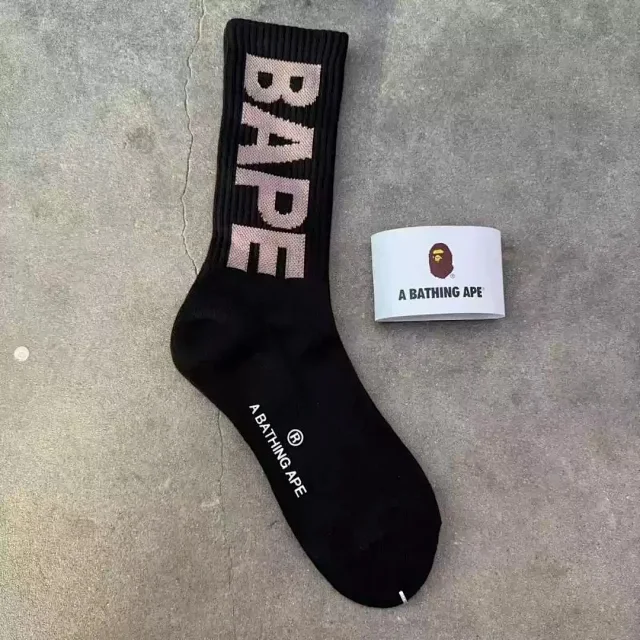 A Bathing Ape Socks Ribbed crew with logo graphics and striped cuffs product detail image 2