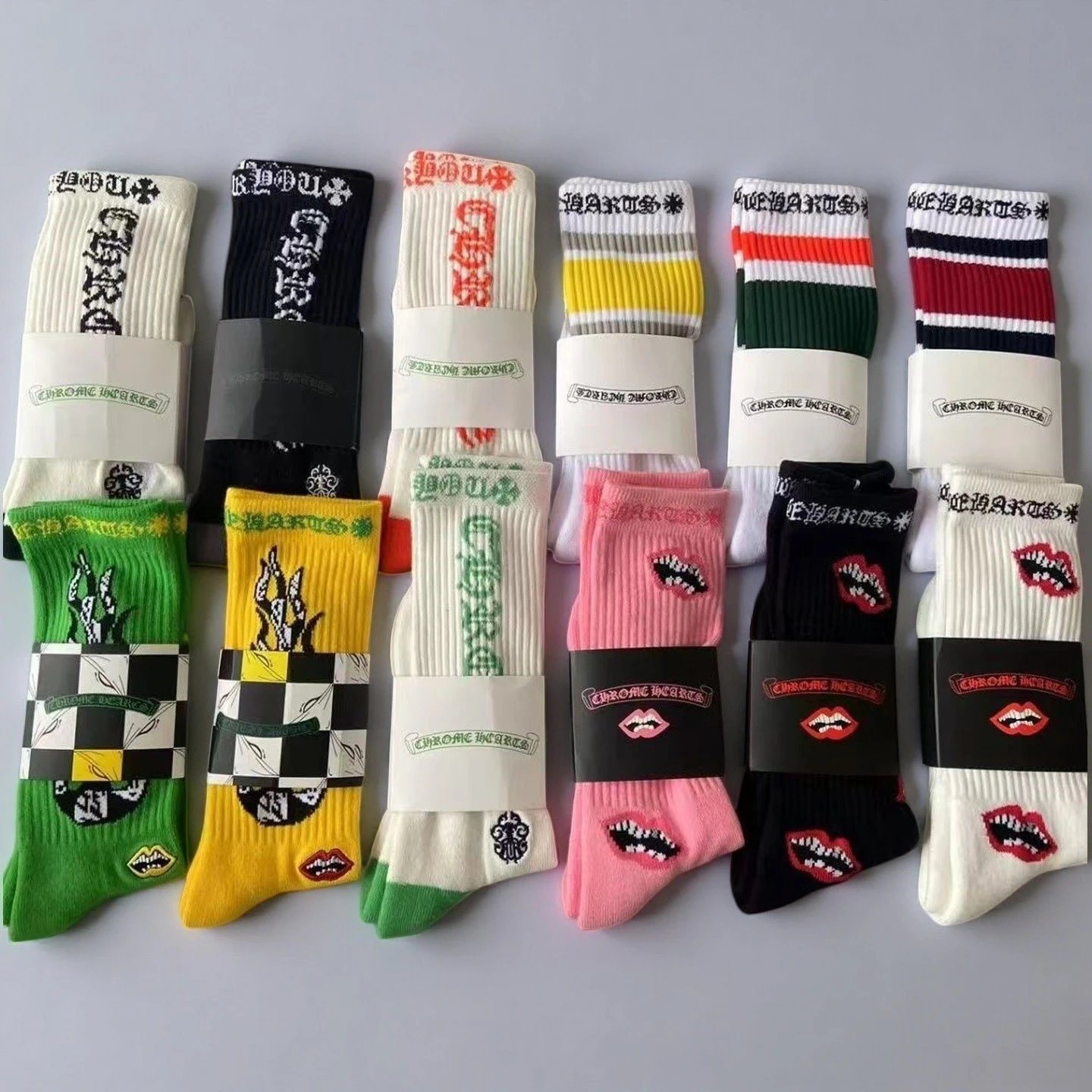 Chrome Hearts Socks Ribbed logo and lips graphic crew image 2