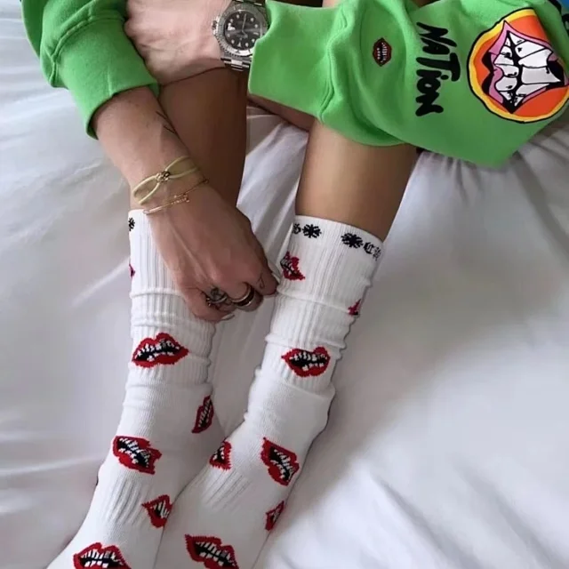 Chrome Hearts Socks Ribbed logo and lips graphic crew product detail image 3