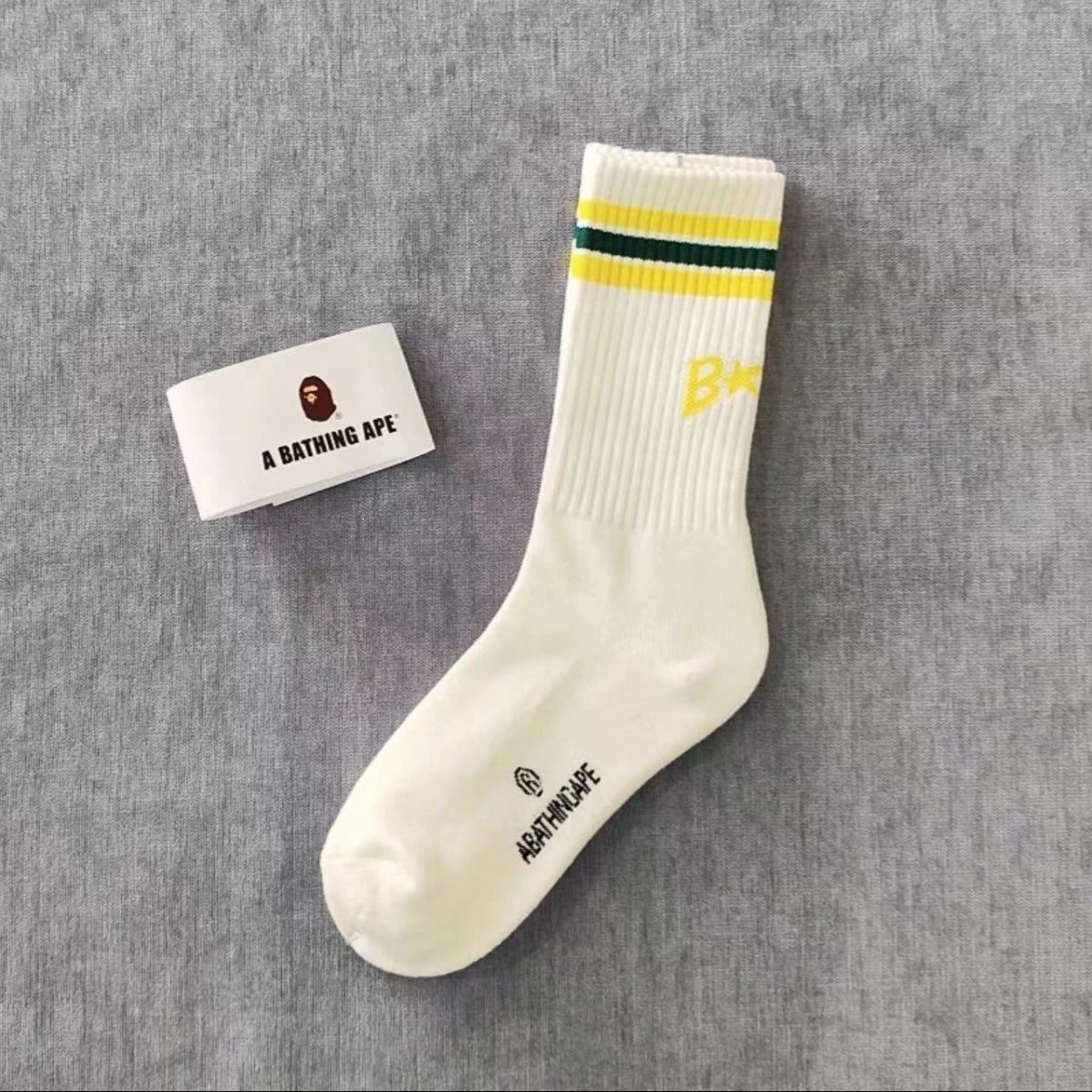A Bathing Ape Socks Ribbed crew with logo graphics and striped cuffs — 3