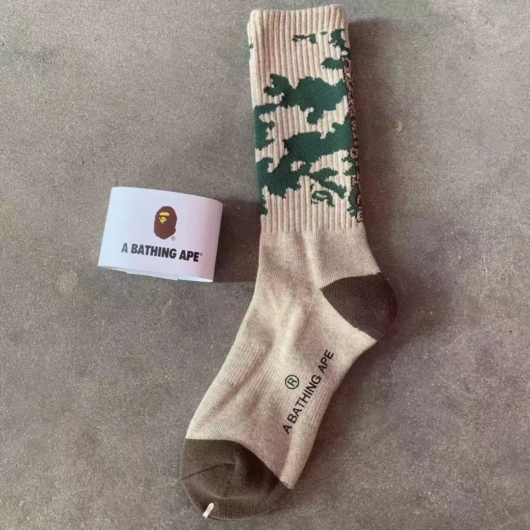 A Bathing Ape Socks Ribbed crew with logo graphics and striped cuffs — 11
