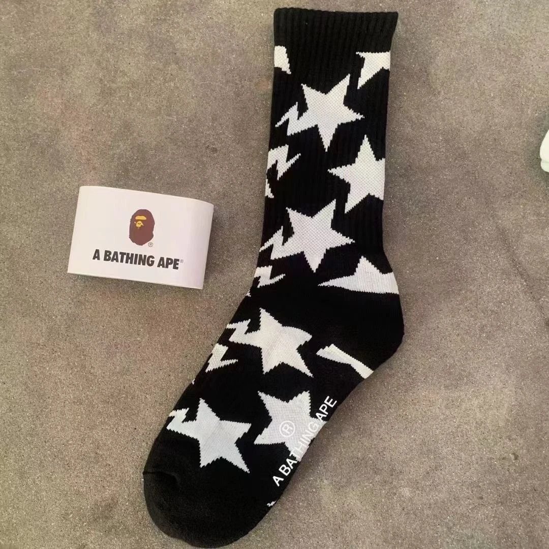 A Bathing Ape Socks Ribbed crew with logo graphics and striped cuffs — 15