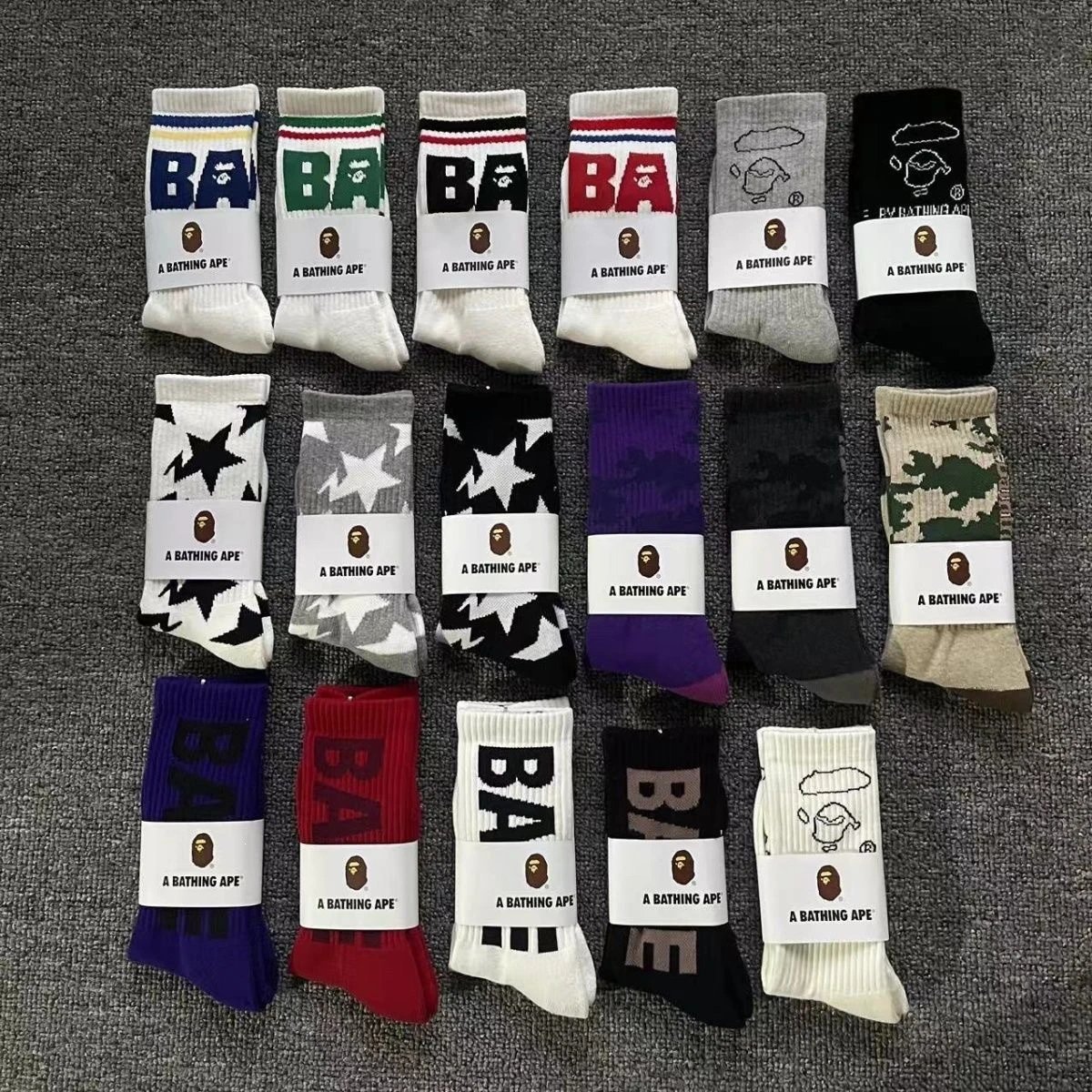 A Bathing Ape Socks Ribbed crew with logo graphics and striped cuffs image 2
