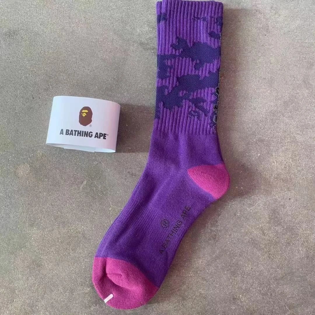 A Bathing Ape Socks Ribbed crew with logo graphics and striped cuffs — 13