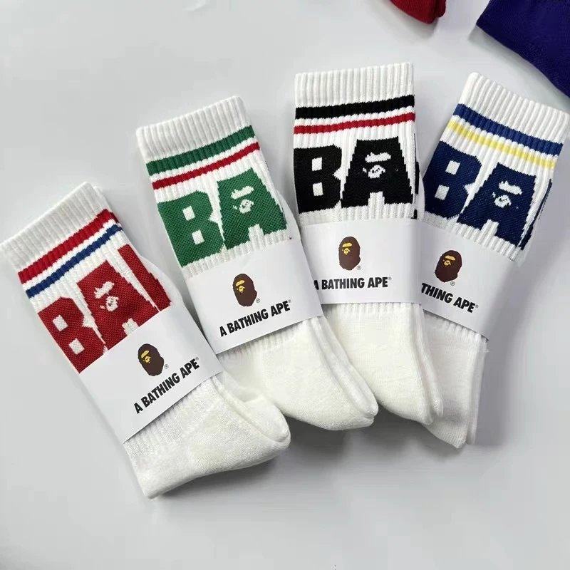 A Bathing Ape Socks Ribbed crew with logo graphics and striped cuffs image 3