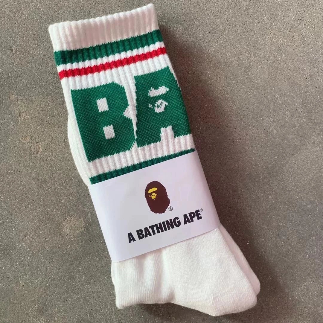 A Bathing Ape Socks Ribbed crew with logo graphics and striped cuffs — 8