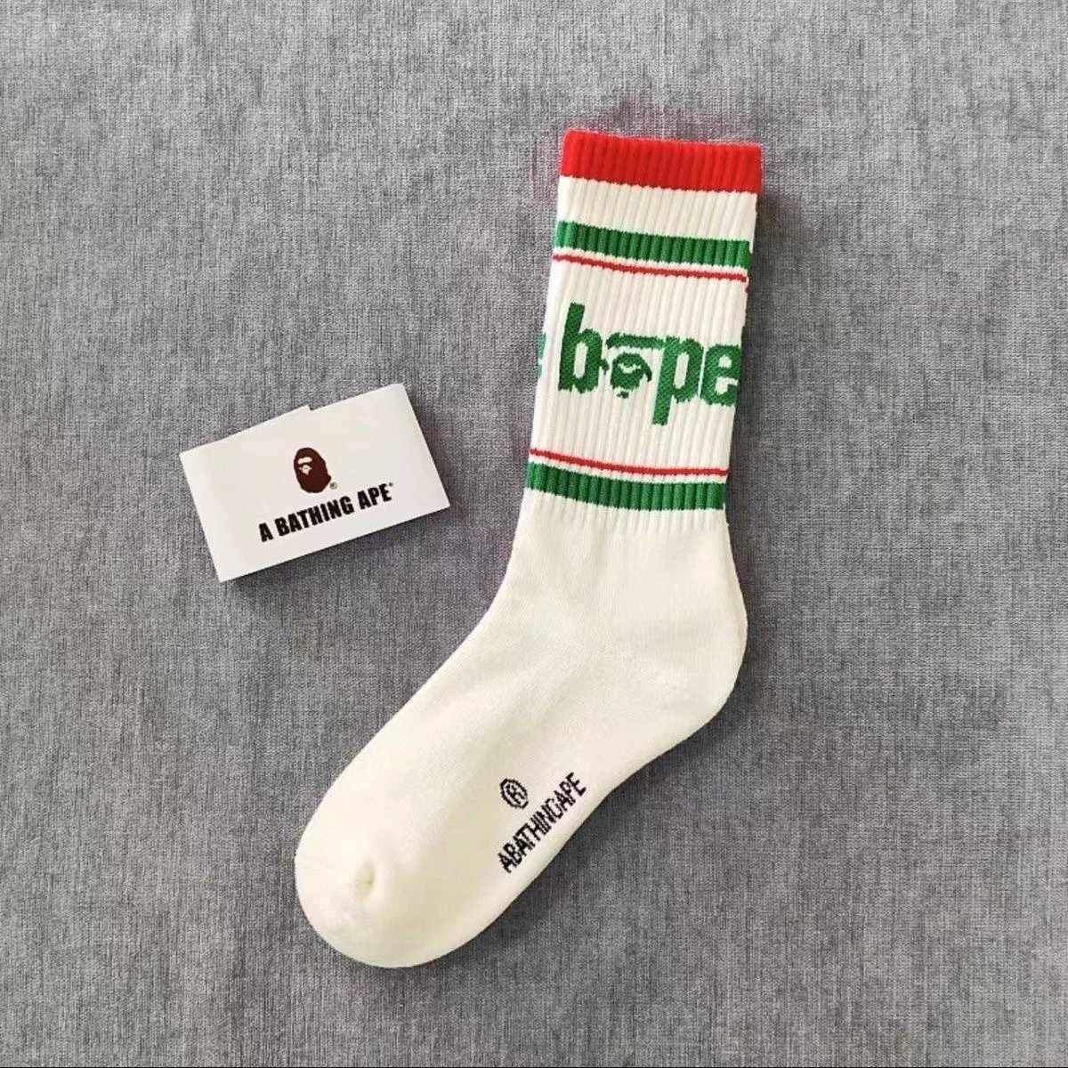 A Bathing Ape Socks Ribbed crew with logo graphics and striped cuffs — 2