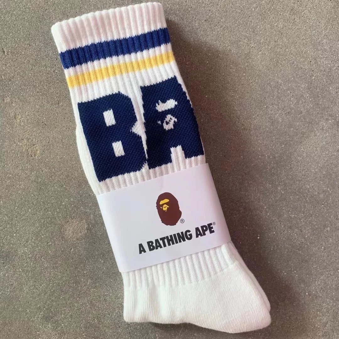A Bathing Ape Socks Ribbed crew with logo graphics and striped cuffs — 10