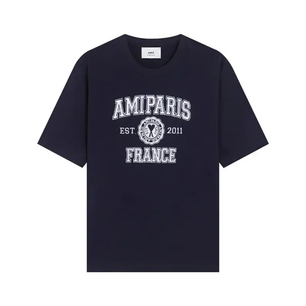 Ami Paris Collegiate Navy T-Shirt - 1