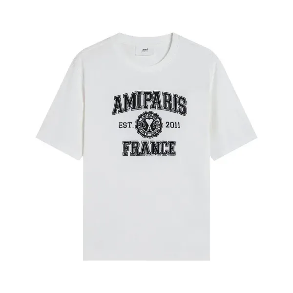 Ami Paris Collegiate Logo White T-Shirt - 1