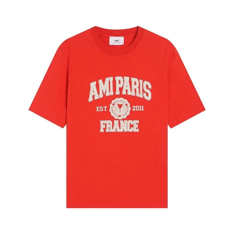 Ami Paris College Logo Red T-Shirt - 1