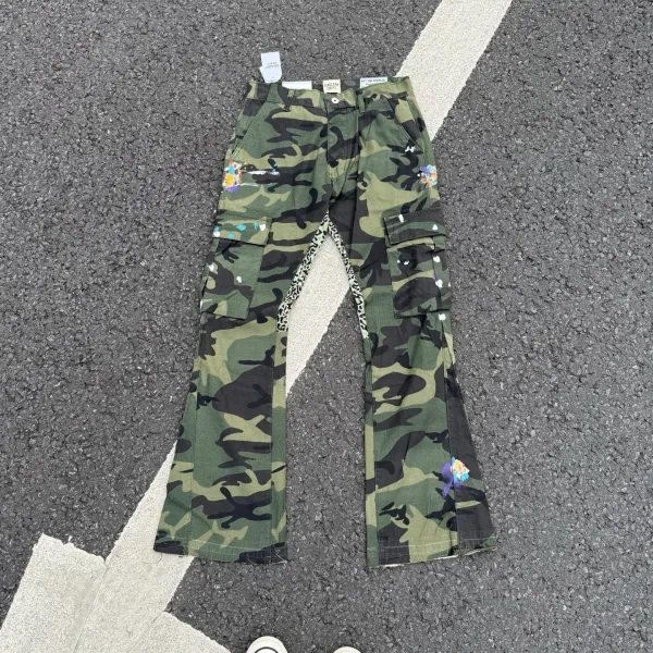 Gallery Dept. Camo Cargo Pants with Paint Splatter and Leopard Trim - 1