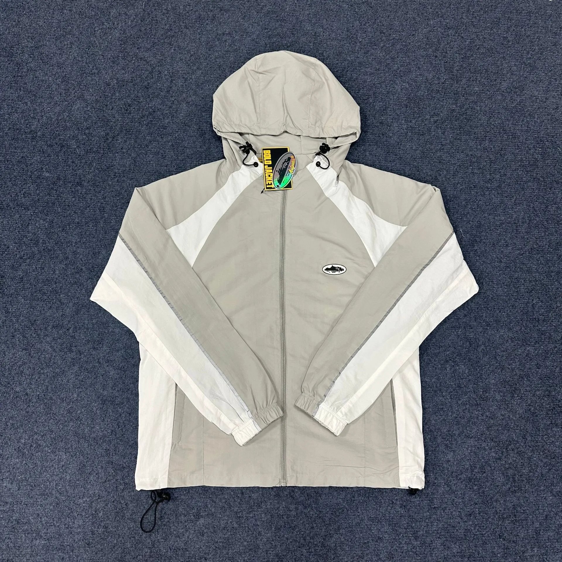 Bold Jacket Windbreaker Beige and White Outerwear