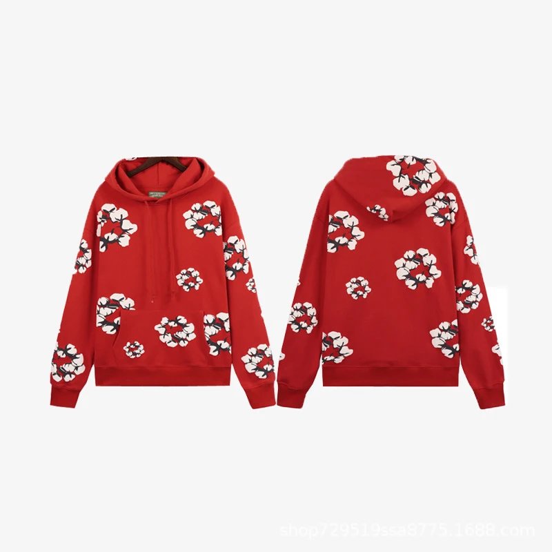 Red Floral Print Hoodie