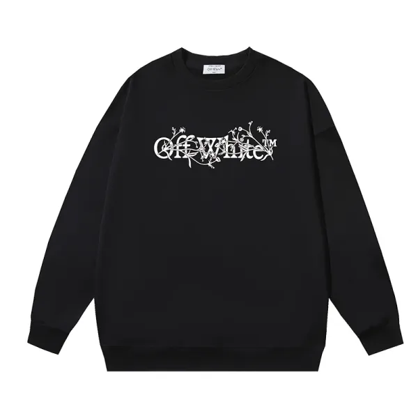 Off-White Floral Logo Black Hoodie - 1