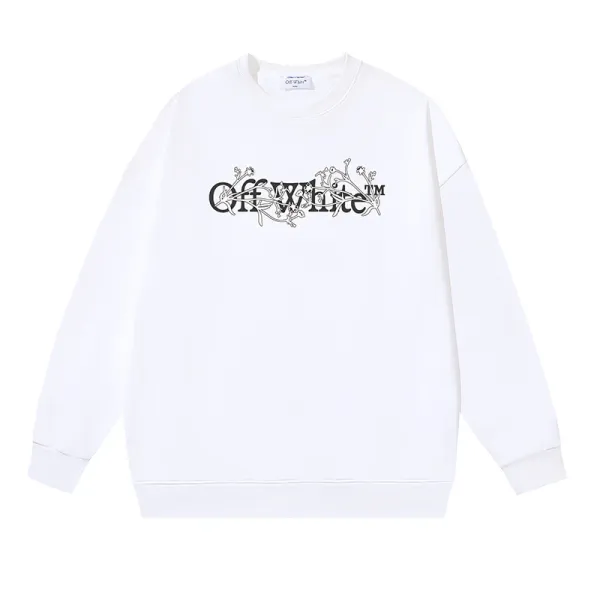Off-White Floral Logo Print White Hoodie - 1