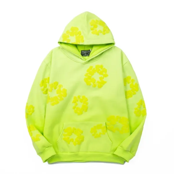 Off-White x Virgil Abloh Floral Embroidered Neon Green Hoodie - 1