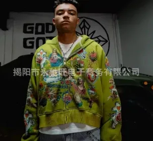 Multicolor Tattoo-Print Zip-Up Hoodie - 7