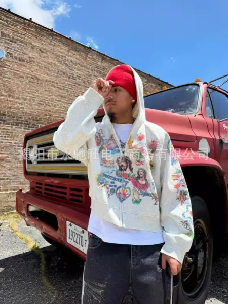 Multicolor Tattoo-Print Zip-Up Hoodie - 9