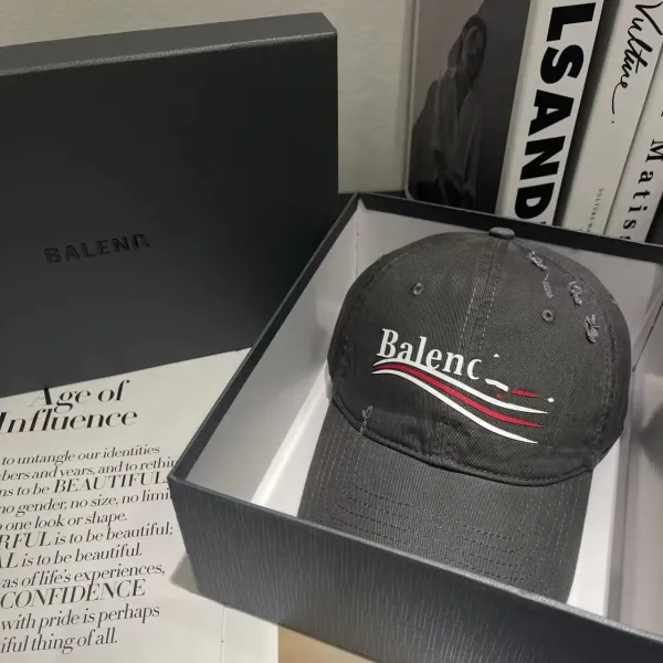 Balenciaga Distressed Logo Baseball Cap Black - 10