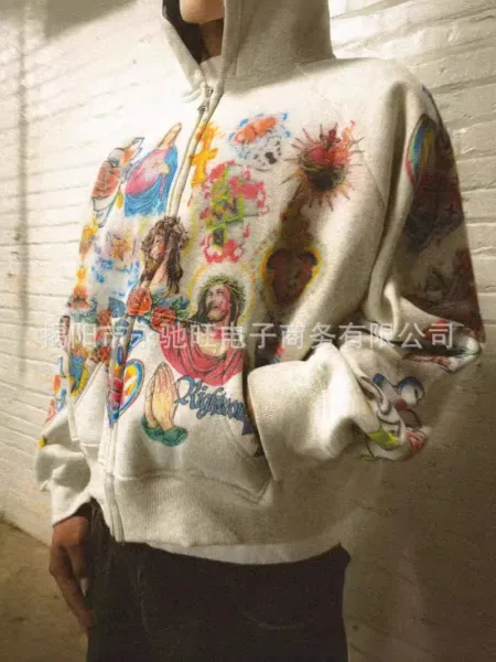 Multicolor Tattoo-Print Zip-Up Hoodie - 5