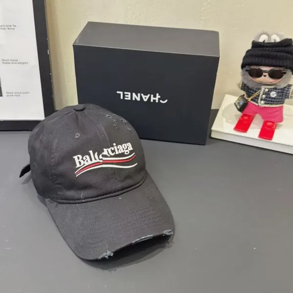 Balenciaga Distressed Logo Baseball Cap Black - 1