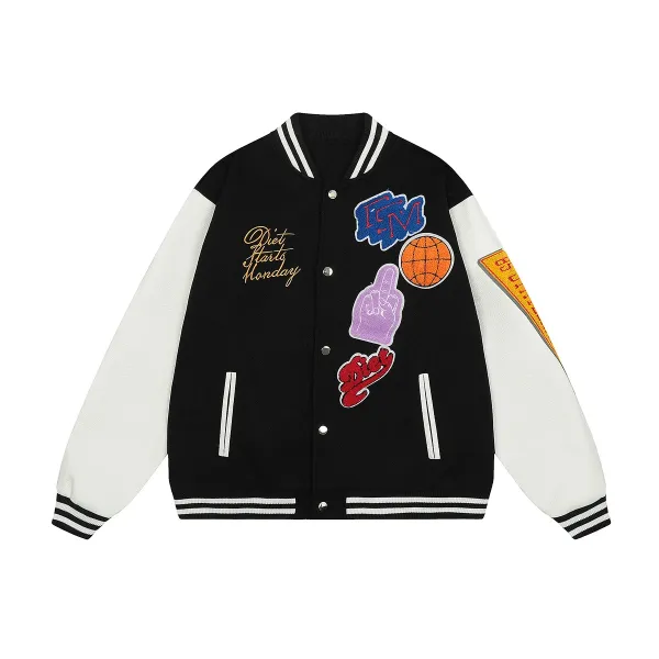 Diet Starts Monday x Unknown Brand Patchwork Varsity Jacket Black/White - 1