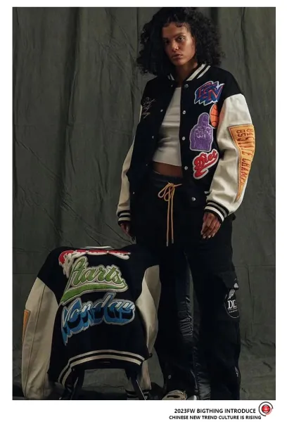 Diet Starts Monday x Unknown Brand Patchwork Varsity Jacket Black/White - 6