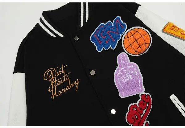 Diet Starts Monday x Unknown Brand Patchwork Varsity Jacket Black/White - 10