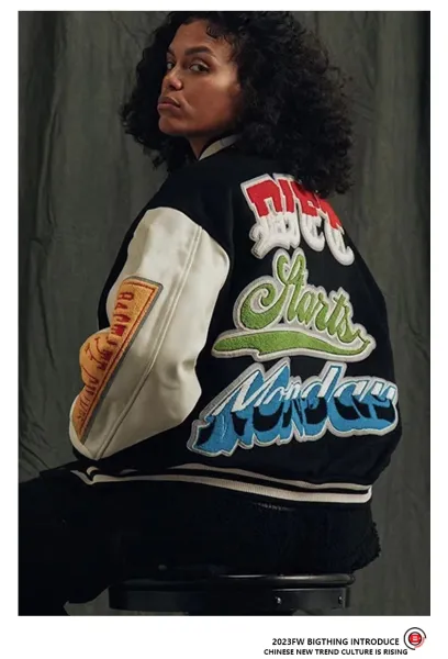 Diet Starts Monday x Unknown Brand Patchwork Varsity Jacket Black/White - 8