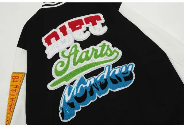 Diet Starts Monday x Unknown Brand Patchwork Varsity Jacket Black/White - 12