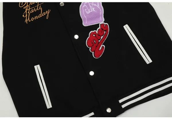 Diet Starts Monday x Unknown Brand Patchwork Varsity Jacket Black/White - 11