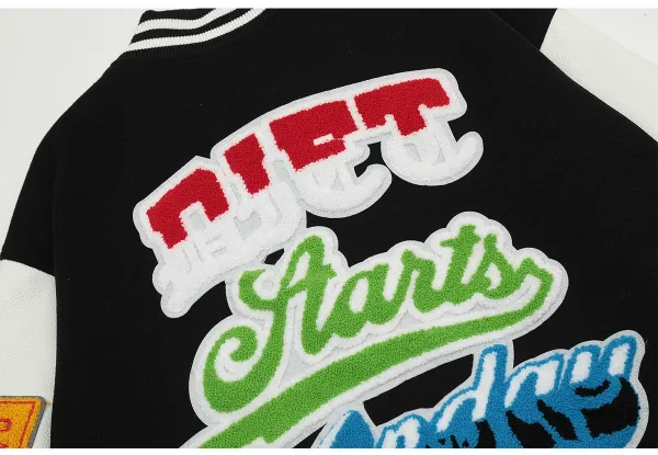 Diet Starts Monday x Unknown Brand Patchwork Varsity Jacket Black/White - 13