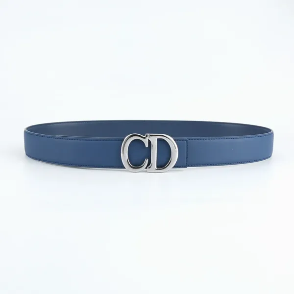 Dior CD Logo Belt Navy Blue Leather Belt - 1