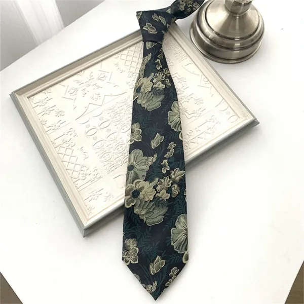 Floral Jacquard Necktie Burgundy Blue - 7