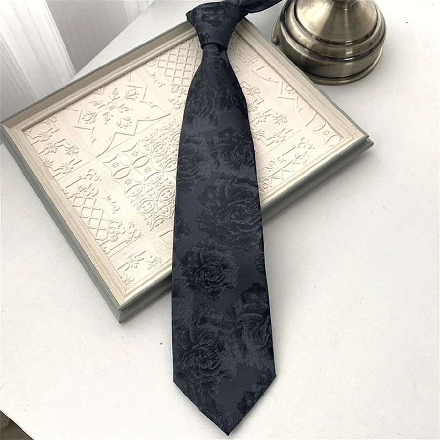Floral Jacquard Necktie Burgundy Blue - 10