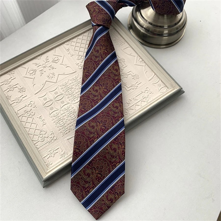 Floral Jacquard Necktie Burgundy Blue - 12