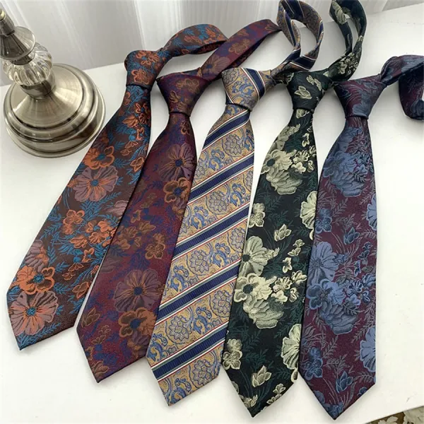 Floral Jacquard Necktie Burgundy Blue - 3