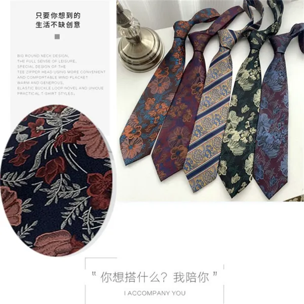 Floral Jacquard Necktie Burgundy Blue - 5