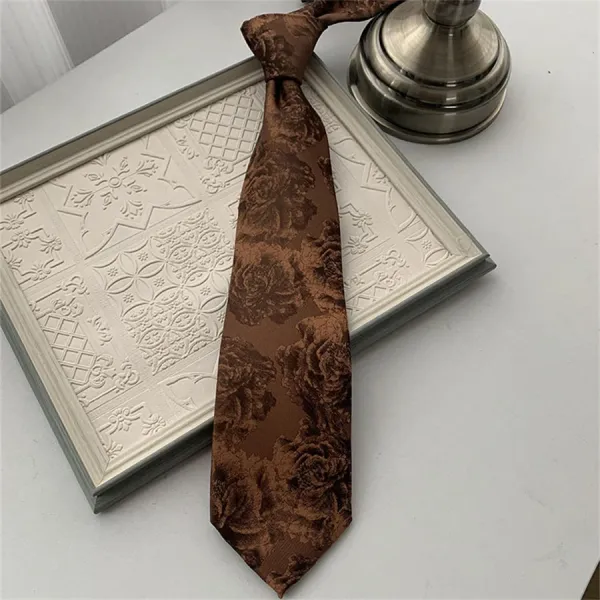 Brown Floral Jacquard Necktie - 1