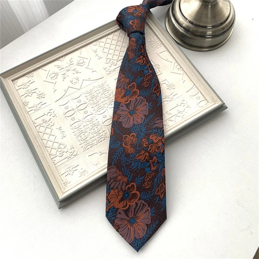 Floral Jacquard Necktie Burgundy Blue - 6