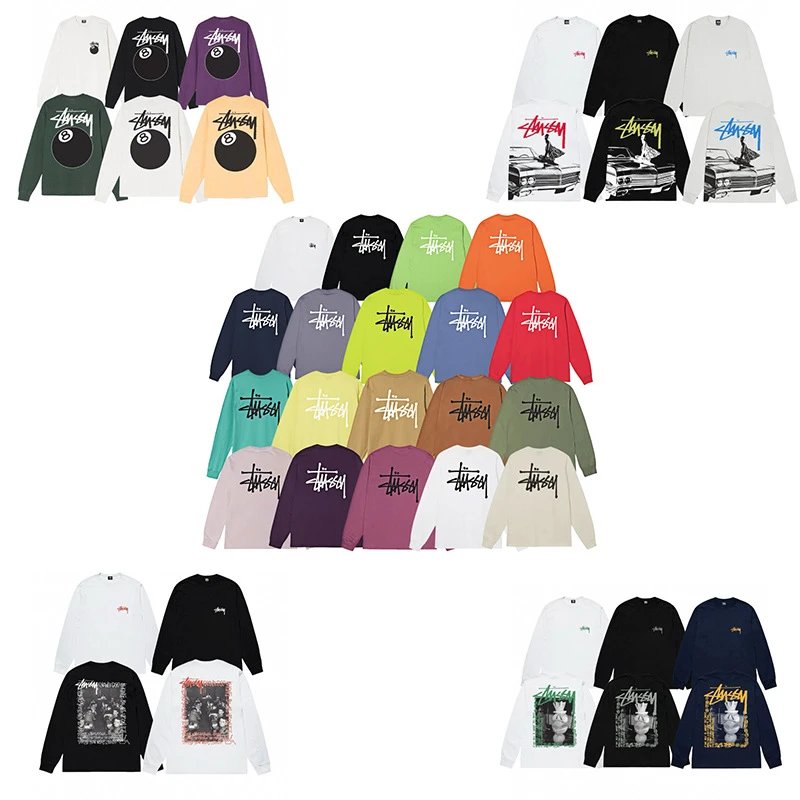 Stussy printed long-sleeved T-shirt trendy casual loose bottoming shirt for men and women