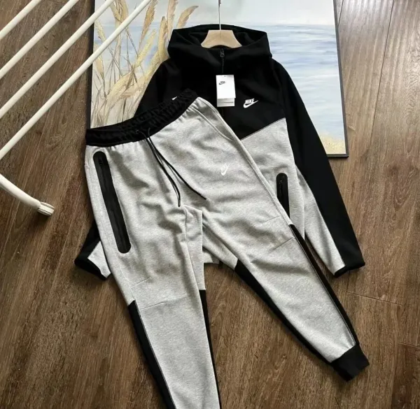 Nike Tech Fleece Hoodie and Sweatpants Set Gray/Black Tracksuit - 1