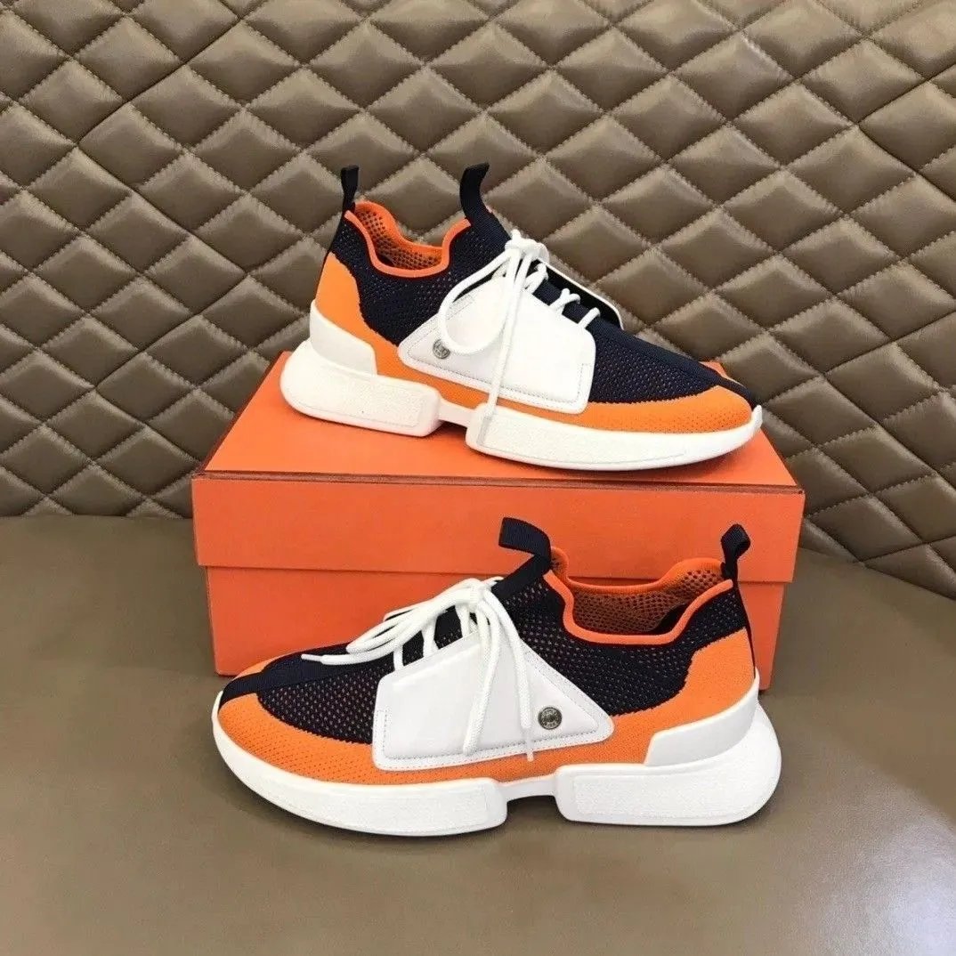 Unbranded Sneakers Knit Lace-Up Panel — White and orange